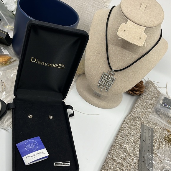 925 Diamonique QVC Geometric Statement Necklace w/ Black Adjustable Cord - Picture 11 of 14